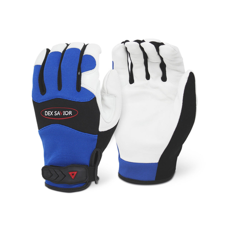 DEX SAVIOR Mechanic Gloves, Goat Grain Palm, Blue, 2XL MG301/2XL